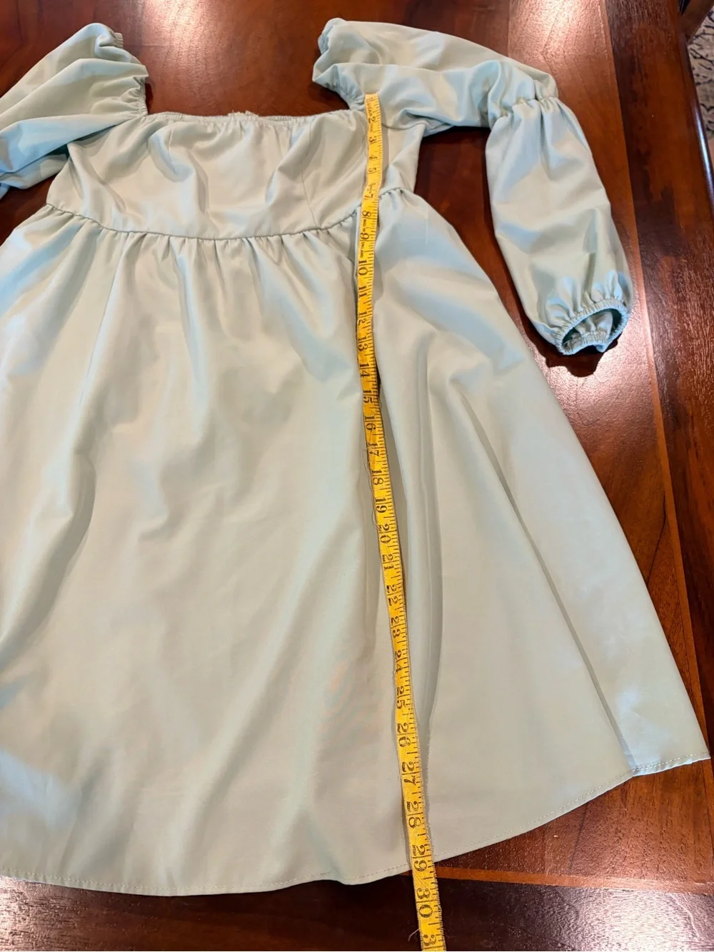 Ladies Sage Puff-Sleeve Square-Neck babydoll Dress, M - Picture 4 of 4